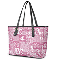 Pink Tonga Kilisimasi Fiefia Leather Tote Bag Pacific Patchwork Xmas Vibes - Polynesian Pride