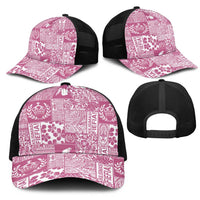 Pink Tonga Kilisimasi Fiefia Mesh Trucker Cap Pacific Patchwork Xmas Vibes - Polynesian Pride