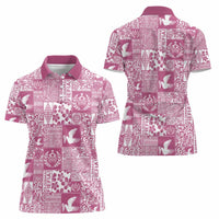 Pink Tonga Kilisimasi Fiefia Women Polo Shirt Pacific Patchwork Xmas Vibes - Polynesian Pride