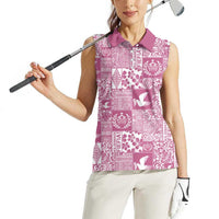 Pink Tonga Kilisimasi Fiefia Women Sleeveless Polo Shirt Pacific Patchwork Xmas Vibes - Polynesian Pride