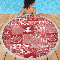 Red Tonga Kilisimasi Fiefia Beach Blanket Pacific Patchwork Xmas Vibes - Polynesian Pride