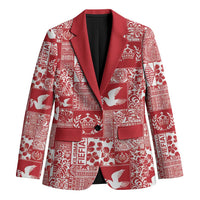 Red Tonga Kilisimasi Fiefia Blazer Pacific Patchwork Xmas Vibes - Polynesian Pride