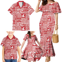 Red Tonga Kilisimasi Fiefia Family Matching Mermaid Dress and Hawaiian Shirt Pacific Patchwork Xmas Vibes LT9 - Polynesian Pride