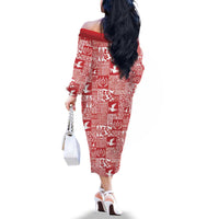 Red Tonga Kilisimasi Fiefia Family Matching Off The Shoulder Long Sleeve Dress and Hawaiian Shirt Pacific Patchwork Xmas Vibes - Polynesian Pride