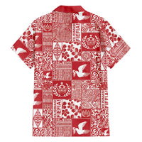 Red Tonga Kilisimasi Fiefia Family Matching Off Shoulder Maxi Dress and Hawaiian Shirt Pacific Patchwork Xmas Vibes - Polynesian Pride