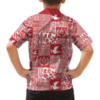 Red Tonga Kilisimasi Fiefia Family Matching Puletasi and Hawaiian Shirt Pacific Patchwork Xmas Vibes - Polynesian Pride