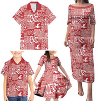 Red Tonga Kilisimasi Fiefia Family Matching Puletasi and Hawaiian Shirt Pacific Patchwork Xmas Vibes - Polynesian Pride