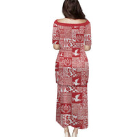 Red Tonga Kilisimasi Fiefia Family Matching Puletasi and Hawaiian Shirt Pacific Patchwork Xmas Vibes LT9 - Polynesian Pride