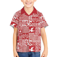 Red Tonga Kilisimasi Fiefia Family Matching Puletasi and Hawaiian Shirt Pacific Patchwork Xmas Vibes LT9 Son's Shirt Red - Polynesian Pride