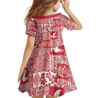 Red Tonga Kilisimasi Fiefia Family Matching Short Sleeve Bodycon Dress and Hawaiian Shirt Pacific Patchwork Xmas Vibes - Polynesian Pride