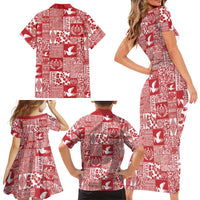 Red Tonga Kilisimasi Fiefia Family Matching Short Sleeve Bodycon Dress and Hawaiian Shirt Pacific Patchwork Xmas Vibes LT9 - Polynesian Pride