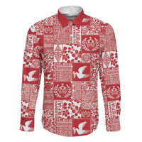 Red Tonga Kilisimasi Fiefia Family Matching Short Sleeve Bodycon Dress and Hawaiian Shirt Pacific Patchwork Xmas Vibes LT9 Dad's Shirt - Long Sleeve Red - Polynesian Pride