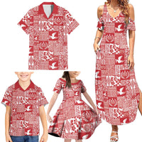 Red Tonga Kilisimasi Fiefia Family Matching Summer Maxi Dress and Hawaiian Shirt Pacific Patchwork Xmas Vibes - Polynesian Pride