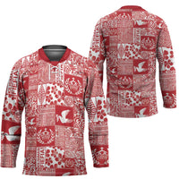 Red Tonga Kilisimasi Fiefia Hockey Jersey Pacific Patchwork Xmas Vibes - Polynesian Pride