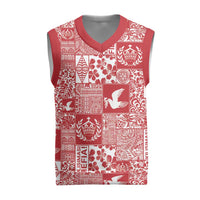 Red Tonga Kilisimasi Fiefia Christmas Knitted V-Neck Vest Pacific Patchwork Xmas Vibes - Polynesian Pride