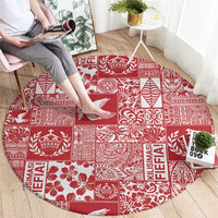 Red Tonga Kilisimasi Fiefia Round Carpet Pacific Patchwork Xmas Vibes - Polynesian Pride