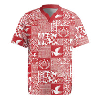 Red Tonga Kilisimasi Fiefia Rugby Jersey Pacific Patchwork Xmas Vibes LT9 Red - Polynesian Pride