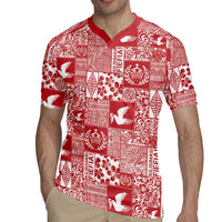 Red Tonga Kilisimasi Fiefia Rugby Jersey Pacific Patchwork Xmas Vibes LT9 - Polynesian Pride