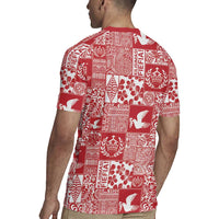 Red Tonga Kilisimasi Fiefia Rugby Jersey Pacific Patchwork Xmas Vibes - Polynesian Pride