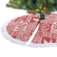 Red Tonga Kilisimasi Fiefia Tree Skirt Pacific Patchwork Xmas Vibes - Polynesian Pride