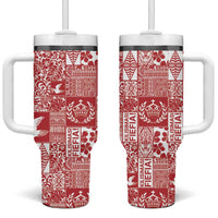 Red Tonga Kilisimasi Fiefia Tumbler With Handle Pacific Patchwork Xmas Vibes - Polynesian Pride