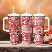 Red Tonga Kilisimasi Fiefia Tumbler With Handle Pacific Patchwork Xmas Vibes - Polynesian Pride