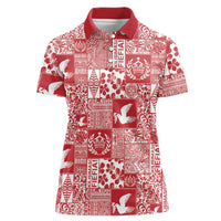 Red Tonga Kilisimasi Fiefia Women Polo Shirt Pacific Patchwork Xmas Vibes - Polynesian Pride