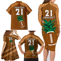 Custom Hawaii Honolulu Bowl Family Matching Long Sleeve Bodycon Dress and Hawaiian Shirt With Kakau Tribal Pattern LT9 - Polynesian Pride