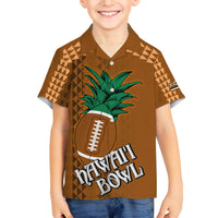 Custom Hawaii Honolulu Bowl Family Matching Long Sleeve Bodycon Dress and Hawaiian Shirt With Kakau Tribal Pattern LT9 Son's Shirt Brown - Polynesian Pride