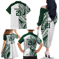 Polynesian Hawaii Volleyball Custom Family Matching Off The Shoulder Long Sleeve Dress and Hawaiian Shirt Kakau with Sport Style