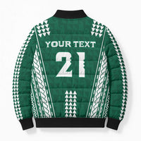 Polynesian Hawaii Volleyball Custom Bomber Puffer Jacket Green Kakau with Map Motif - Polynesian Pride
