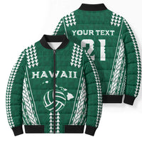Polynesian Hawaii Volleyball Custom Bomber Puffer Jacket Green Kakau with Map Motif - Polynesian Pride