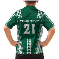 Polynesian Hawaii Volleyball Custom Family Matching Mermaid Dress and Hawaiian Shirt Green Kakau with Map Motif