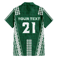 Polynesian Hawaii Volleyball Custom Family Matching Puletasi and Hawaiian Shirt Green Kakau with Map Motif