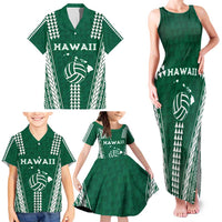 Polynesian Hawaii Volleyball Custom Family Matching Tank Maxi Dress and Hawaiian Shirt Green Kakau with Map Motif