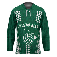 Polynesian Hawaii Volleyball Custom Hockey Jersey Green Kakau with Map Motif - Polynesian Pride