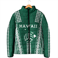 Polynesian Hawaii Volleyball Custom Padded Jacket Green Kakau with Map Motif - Polynesian Pride