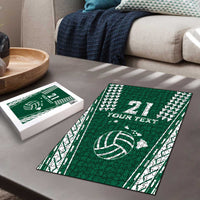 Polynesian Hawaii Volleyball Custom Puzzle Green Kakau with Map Motif - Polynesian Pride