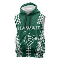 Polynesian Hawaii Volleyball Custom Sleeveless Hoodie Green Kakau with Map Motif - Polynesian Pride