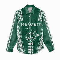 Polynesian Hawaii Volleyball Custom Women Casual Shirt Green Kakau with Map Motif