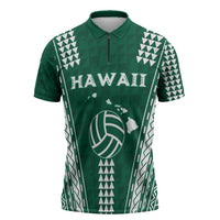 Polynesian Hawaii Volleyball Custom Zipper Polo Shirt Green Kakau with Map Motif - Polynesian Pride