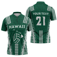 Polynesian Hawaii Volleyball Custom Zipper Polo Shirt Green Kakau with Map Motif - Polynesian Pride