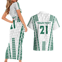 Polynesian Hawaii Volleyball Custom Couples Matching Short Sleeve Bodycon Dress and Hawaiian Shirt White Kakau with Map Motif