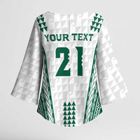 Polynesian Hawaii Volleyball Custom Kimono Sleeve Blouse White Kakau with Map Motif - Polynesian Pride