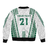 Polynesian Hawaii Volleyball Custom Sleeve Zip Bomber Jacket White Kakau with Map Motif