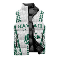 Polynesian Hawaii Volleyball Custom Sleeveless Puffer Jacket White Kakau with Map Motif - Polynesian Pride