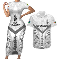 New Caledonia Football Custom Couples Matching Short Sleeve Bodycon Dress and Hawaiian Shirt Go Champions Les Cagous LT9 White - Polynesian Pride