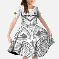 New Caledonia Football Custom Family Matching Puletasi and Hawaiian Shirt Go Champions Les Cagous LT9 Daughter's Dress White - Polynesian Pride