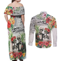 Skeleton Love for Valentines Day Couples Matching Off Shoulder Maxi Dress and Long Sleeve Button Shirt Polynesian Tribal Love Forever LT9 - Polynesian Pride