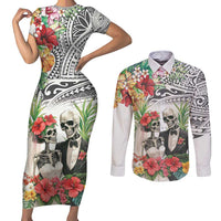 Skeleton Love for Valentines Day Couples Matching Short Sleeve Bodycon Dress and Long Sleeve Button Shirt Polynesian Tribal Love Forever LT9 White - Polynesian Pride